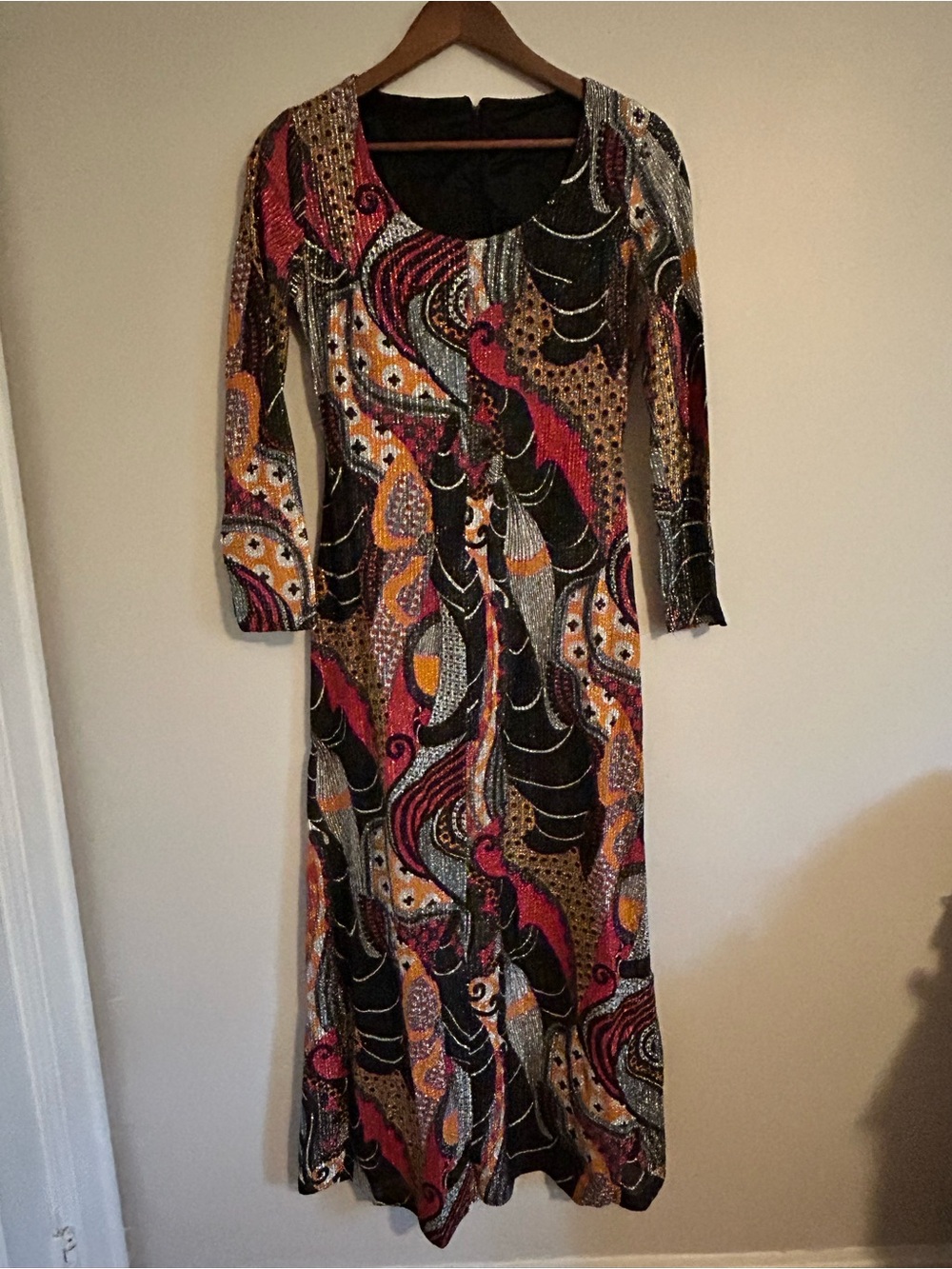 Vintage 70s The Corporation Sparkling Multicolor Sequin Long-Sleeve Dress Small